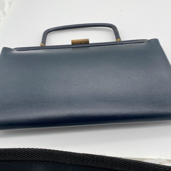 Vintage Garay Handbag Foldable Handle 2 Extra Pockets Inside Black Leather - Picture 2 of 7